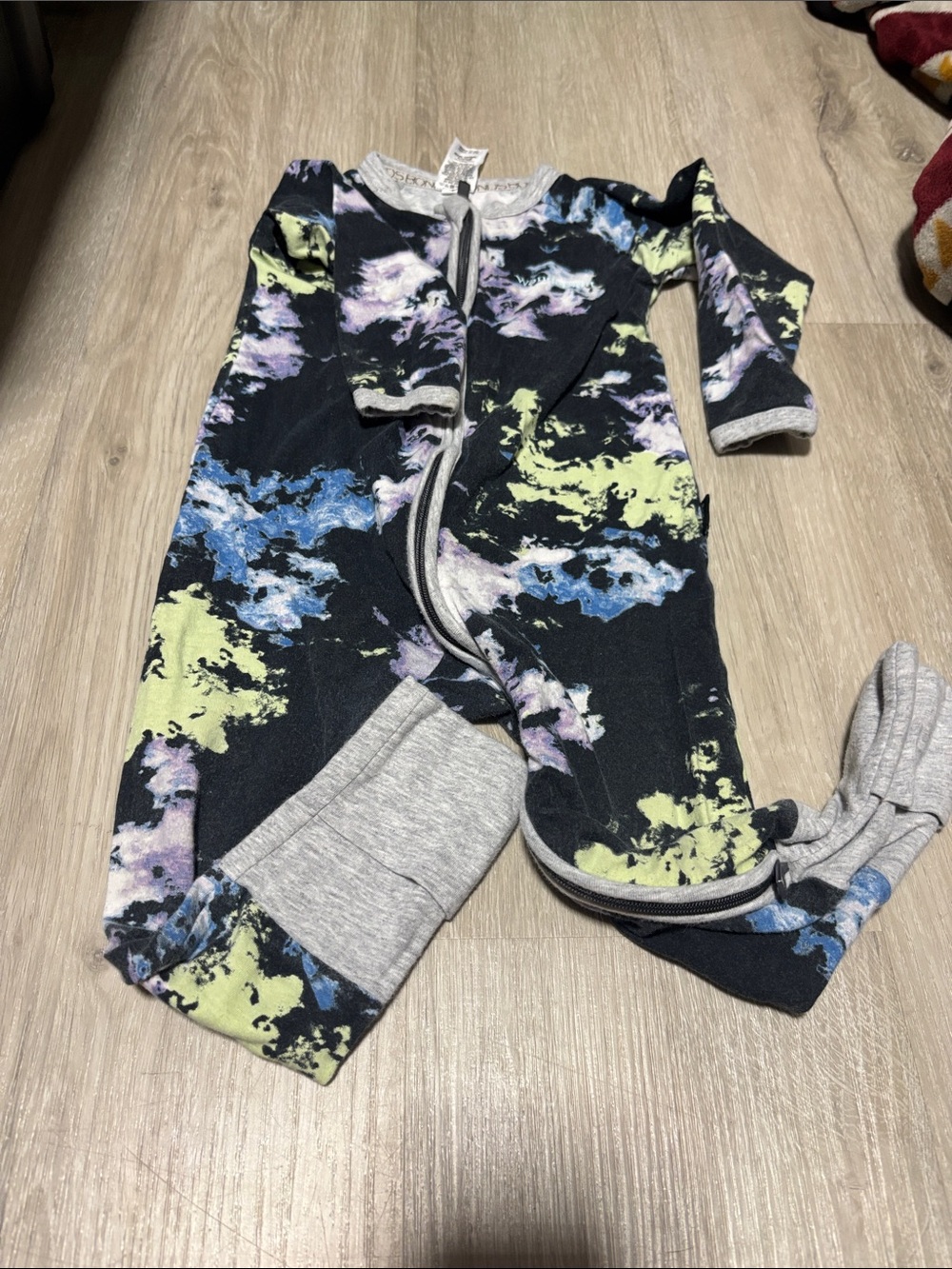 Bonds Black Tie-Dye Footed One-Piece with Lime, Blue & Purple Accents